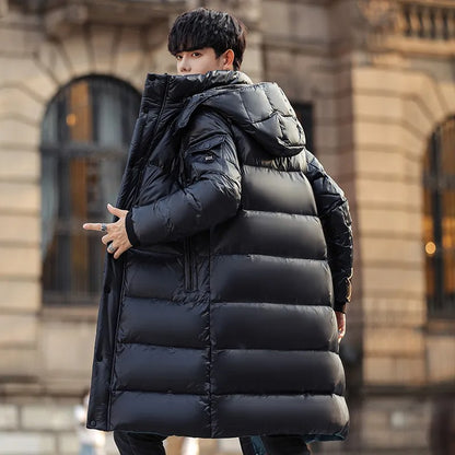 Doudoune d'hiver longue et épaisse pour homme, manteau chaud en duvet de canard blanc, parka à capuche | 6539 