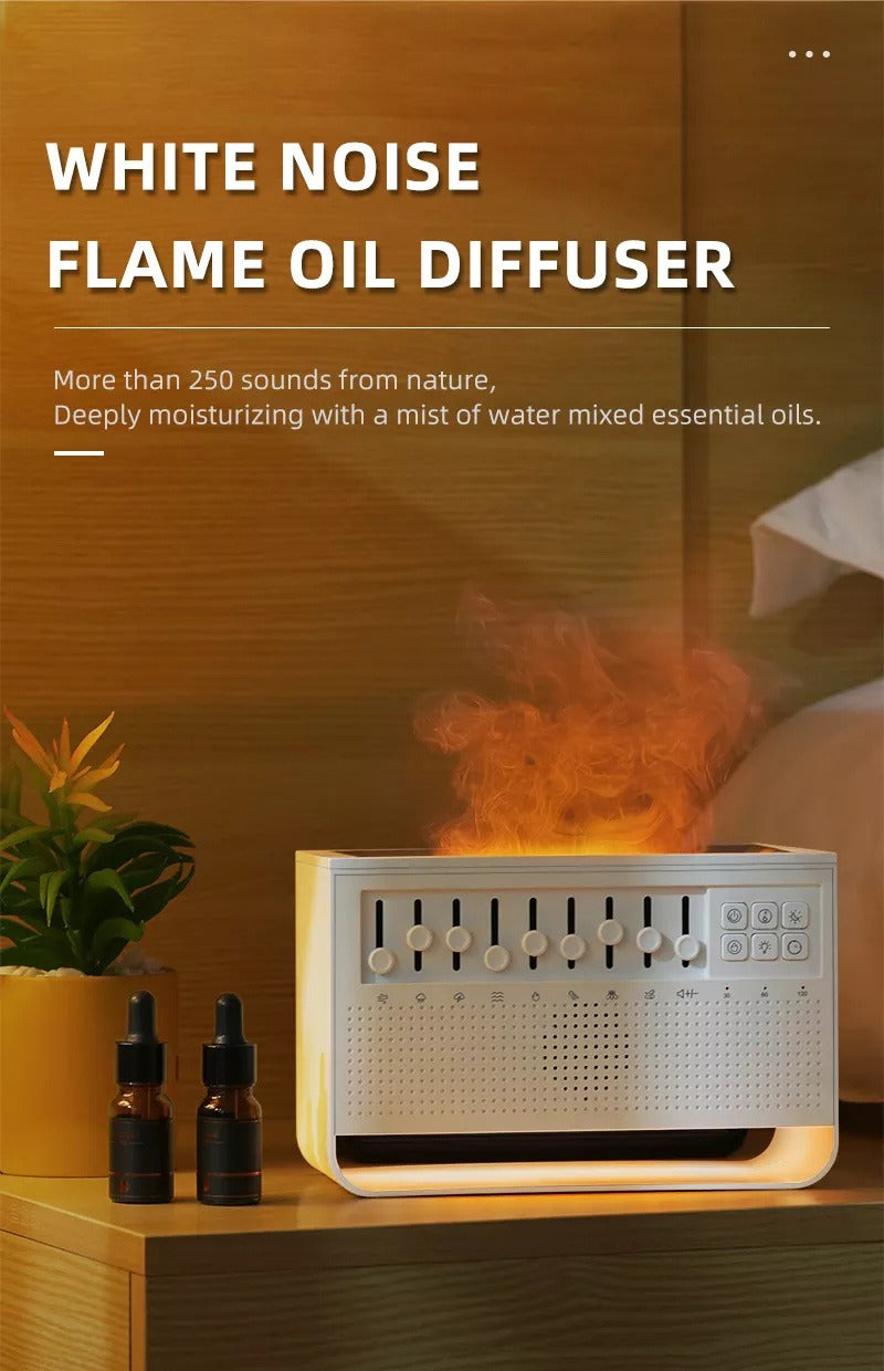 Neues, schickes Design, 200 ml, Babypflege, Schlafsimulation, 3D-Feuerlampe, Flamme, weißes Rauschen, USB-Musik, Diffusor für ätherische Öle | VR-WN03 