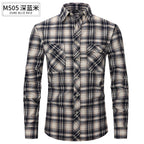 Herren Slim Wear Plaid Premium Langarm Doppeltasche Flanell Außenhandelshemd | M501 