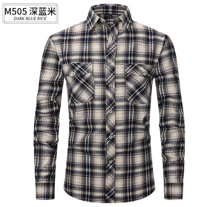 Men Slim Wear Plaid Premium Long Sleeve Double Pocket Flannel Foreign Trade Shirt | M501