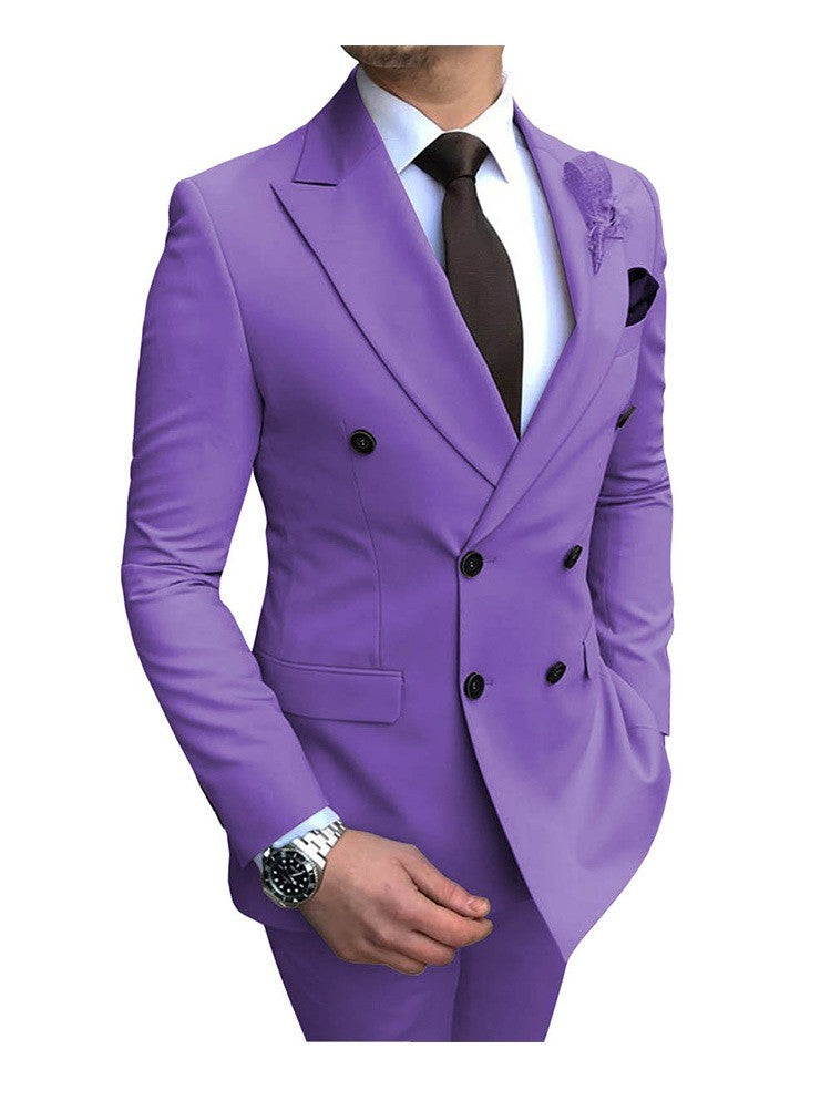 2-teiliger Herrenanzug, zweireihig, Revers, flach, Smart Fit, leger, Smoking, Hochzeits- und Eventanzüge (Blazer + Hose) | 9/7 