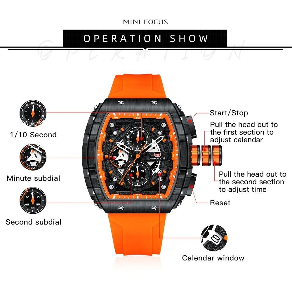 Men's Luxury Top Brand Quartz Sport Watches Silicone Strap Chronograph Wristwatches | MF0399G