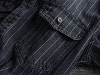 Herren Retro Heavy Distressed Denim Shirt Slim Fit Gestreiftes Langarmhemd | 8833 
