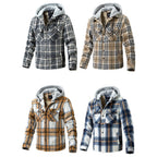 Hochwertige Winterjacke für Herren, karierte Wolle, schweres Übergrößenhemd, karierter Kapuzenmantel, Oversize-Oberteil | 88027 