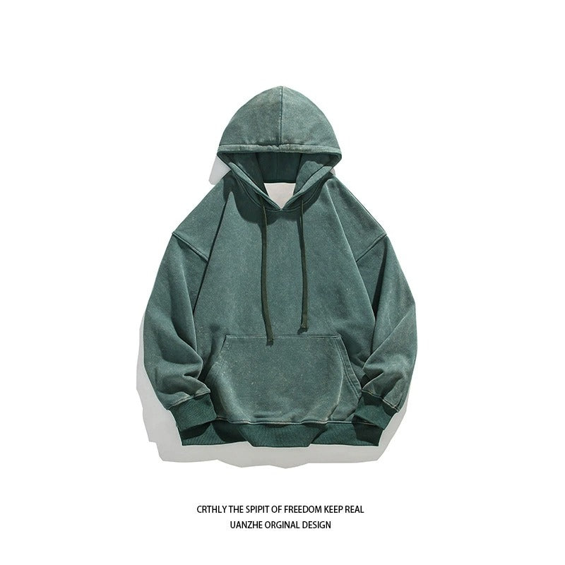 Unisex Heavy French Terry Bonded Fleece Hoodie Dicker Vintage Distressed Washed Pullover | A042-23XW99282 