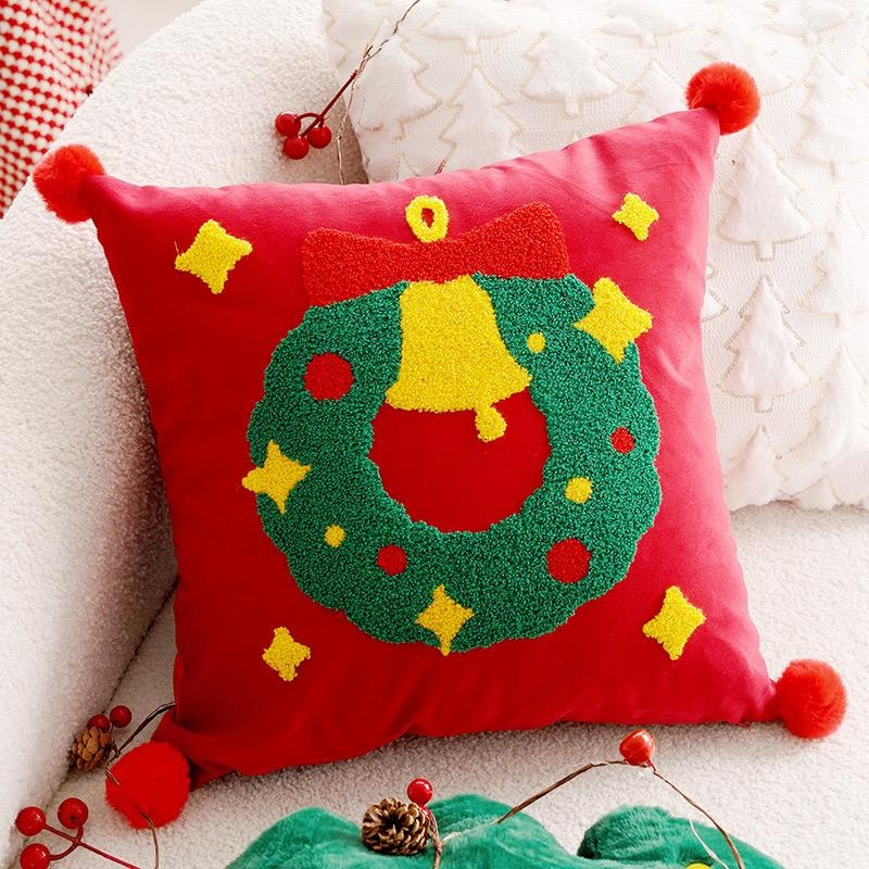 Christmas Embroidery Pillowcase - Removable Cushion Cover for Bedroom & Living Room |