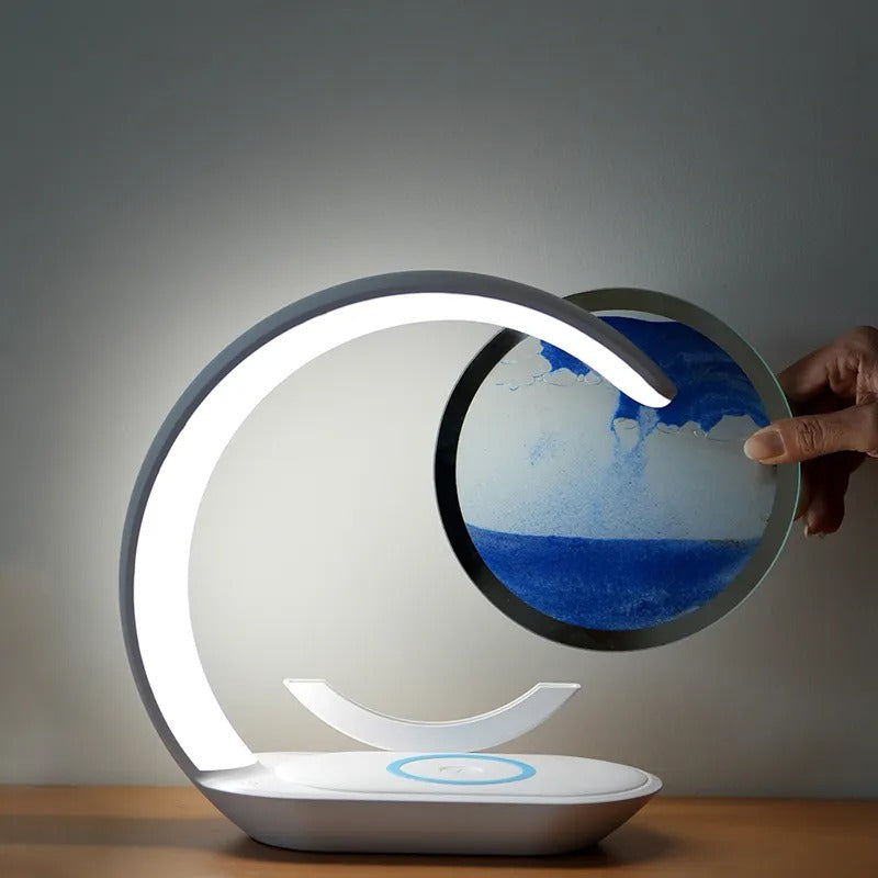 Multifunktionale 3D-Sanduhr-Nachtlicht-LED-Lampe mit 15-W-Wireless-Ladegerät für Schlafzimmer | D25 