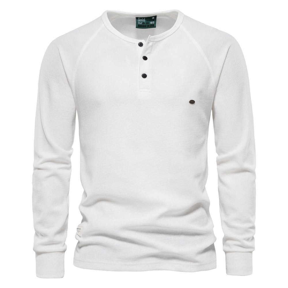 Men's Winter Sweater Collar Long Sleeve Waffle T-Shirt Solid Color T-Shirts | TW401