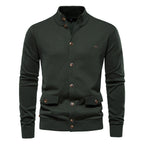 Herren-Strickjacke aus Baumwolle mit Zopfmuster, Taschen, Stehkragen, Button-Down-Pullover | CW61 