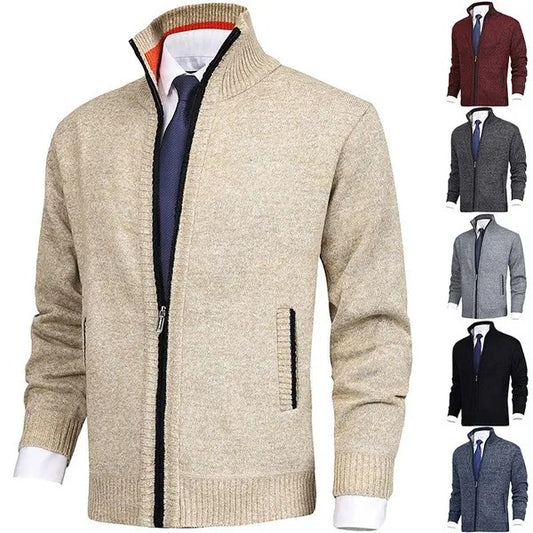 Men Stand Collar Knit Solid Color Zipper Outdoor Cardigan Knitwear Casual Tops Coat Jacket | 7701