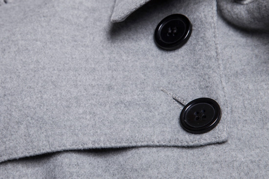 Herren Wolljacke Mittellang Trenchcoat Zweireihig Herren Slim Fit | B050 