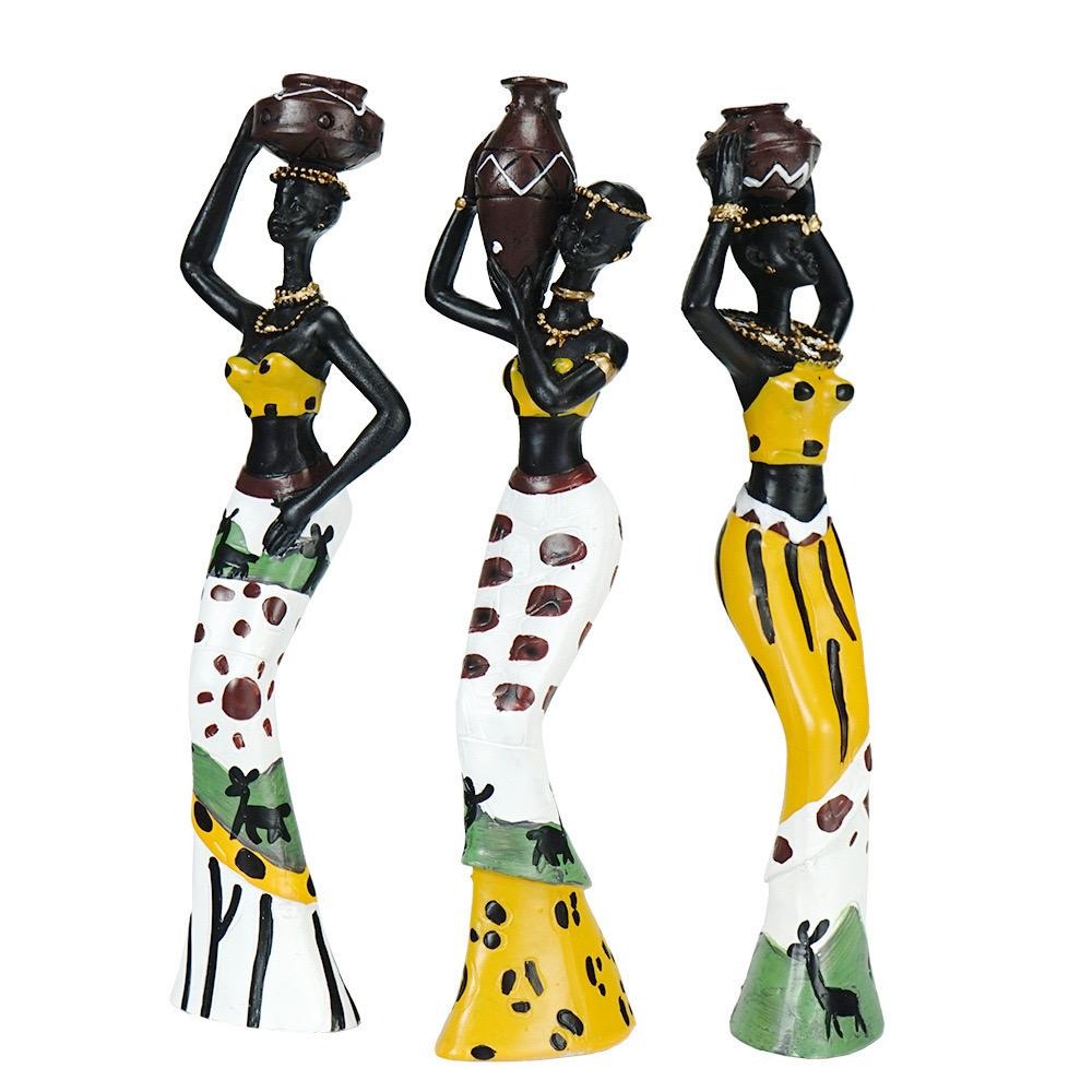 Home Décor Resin Craft Set 3pcs African Lady Figurine Statues Decorative Collectible Art Pieces | RRW001