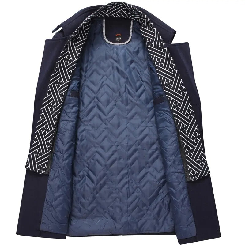 Herren-Windjacke aus dicker Wolle mit Schalkragen, mittellang, für warme Wintertage | 1906