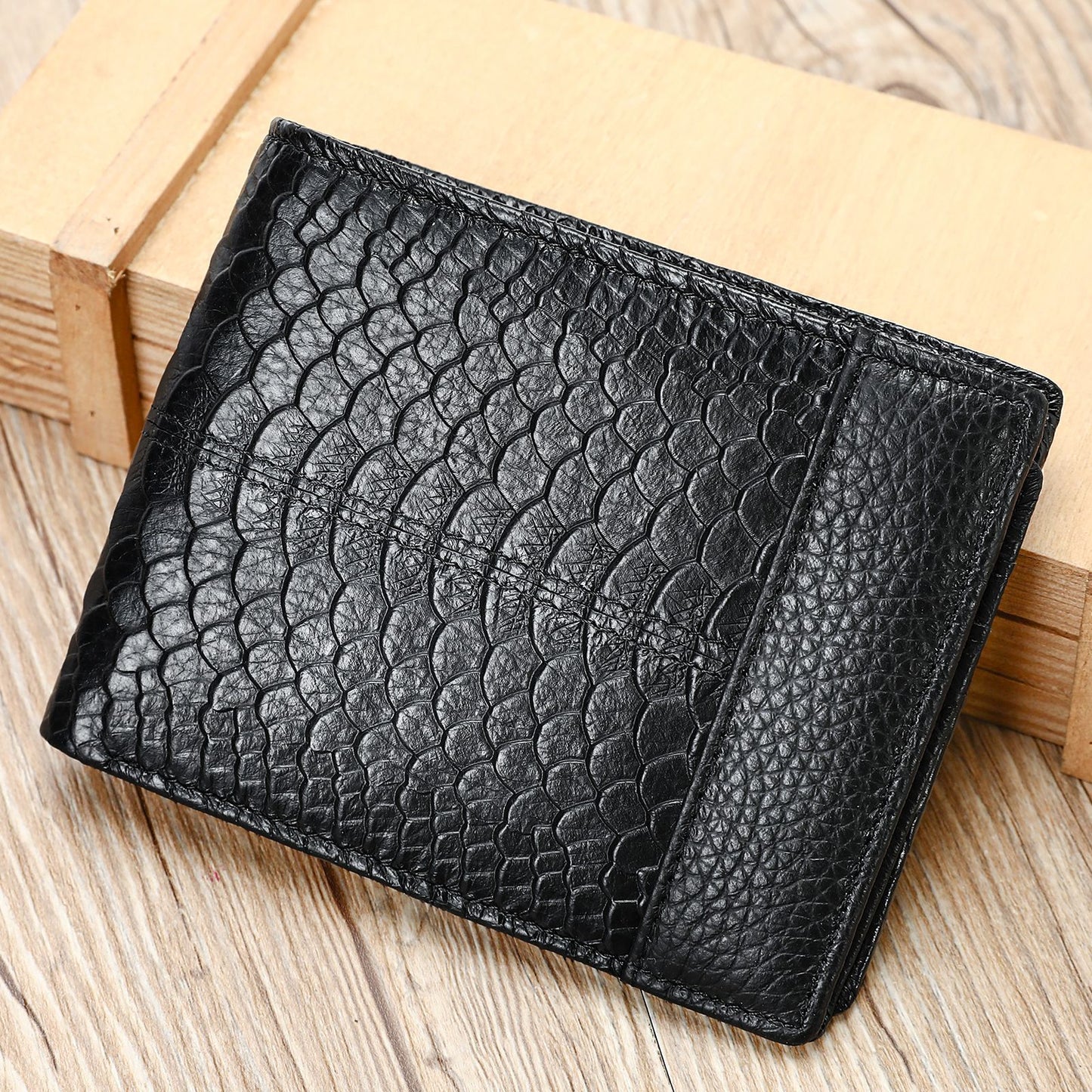 RFID Anti-Theft Leather Wallet Short Cowhide Bifold Design with Multi-Card Slots & Coin Pocket for Men | 8064