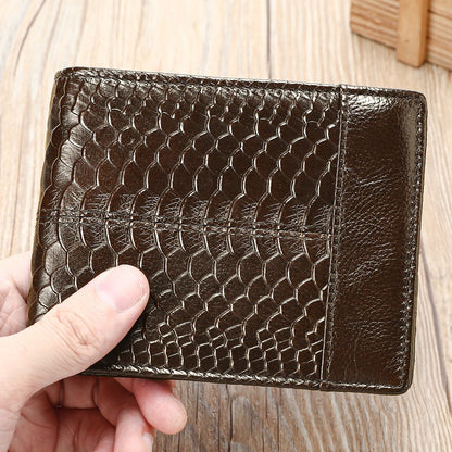 RFID Anti-Theft Leather Wallet Short Cowhide Bifold Design with Multi-Card Slots & Coin Pocket for Men | 8064