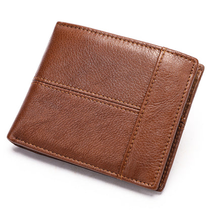 RFID Anti-Theft Leather Wallet Short Cowhide Bifold Design with Multi-Card Slots & Coin Pocket for Men | 8064