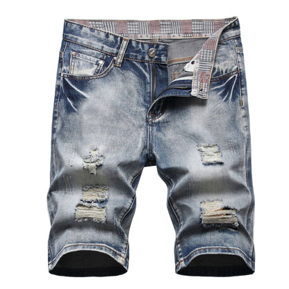 Short en jean délavé décontracté pour homme, coupe décontractée, déchiré, effet usé, été | 810 