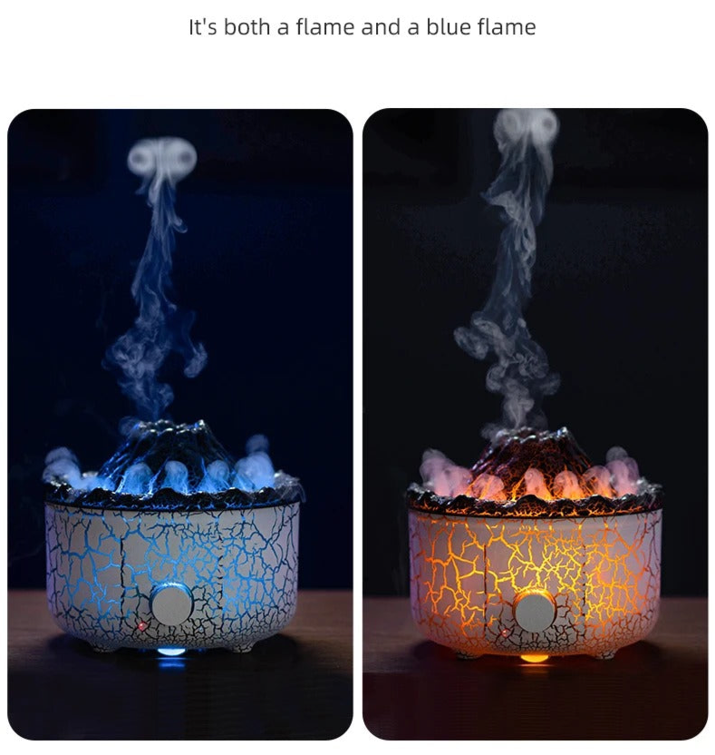 Diffuseur d'huiles essentielles de volcan fissuré de lave, simulation de jet de méduse, effet de flamme de feu, humidificateur d'air, diffuseur domestique | V21b pro 