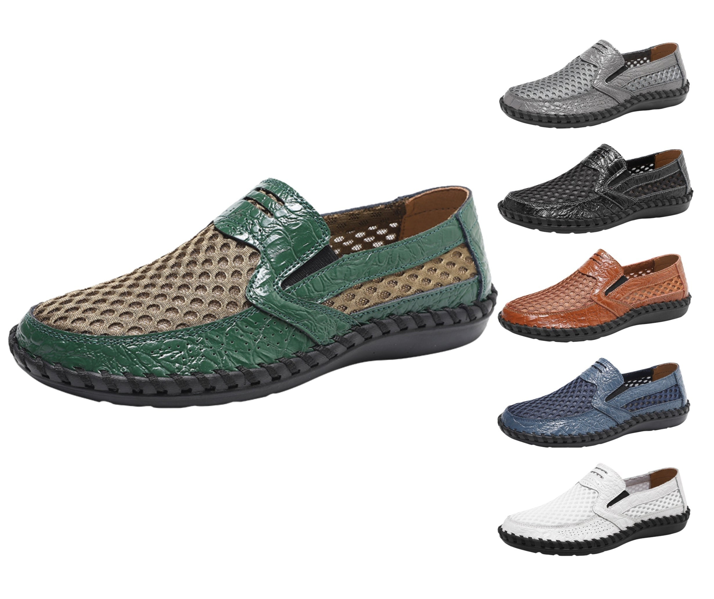 Leichte Herren-Loafer aus Rindsleder im Retro-Stil, handgenäht, zum Hineinschlüpfen mit weicher Mesh-Sohle für Outdoor-Reisen | HB3399 