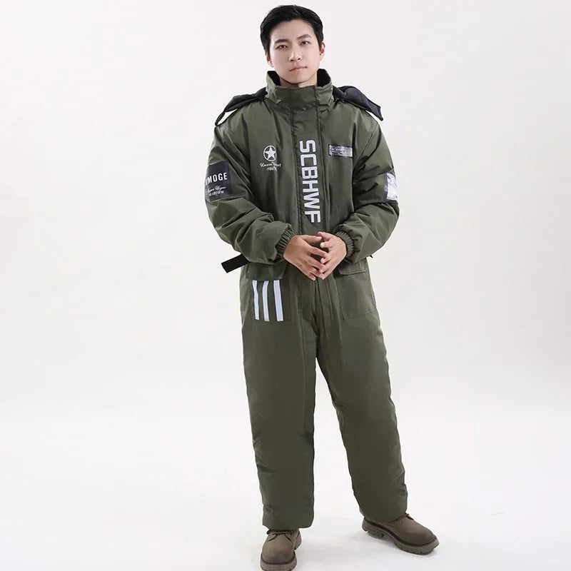 Winter Full Waterproof Thick Ski Suit Jacket Trouser Snow Windproof Fleece Jumpsuit Cold Weather Motorcycle Riding Suit