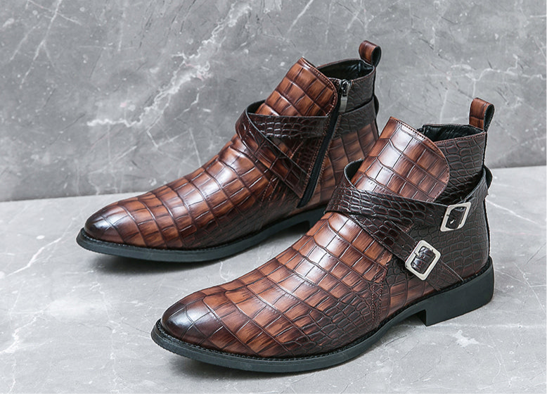Reißverschluss geprägte High-Top-Lederschuhe Herren Vintage Martin Stiefel | 6805 