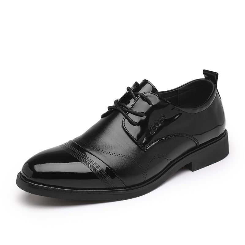 Chaussures décontractées en cuir PU brillant noir pour hommes, bottes confortables pour événements, mariages, affaires, formelles | 28008 