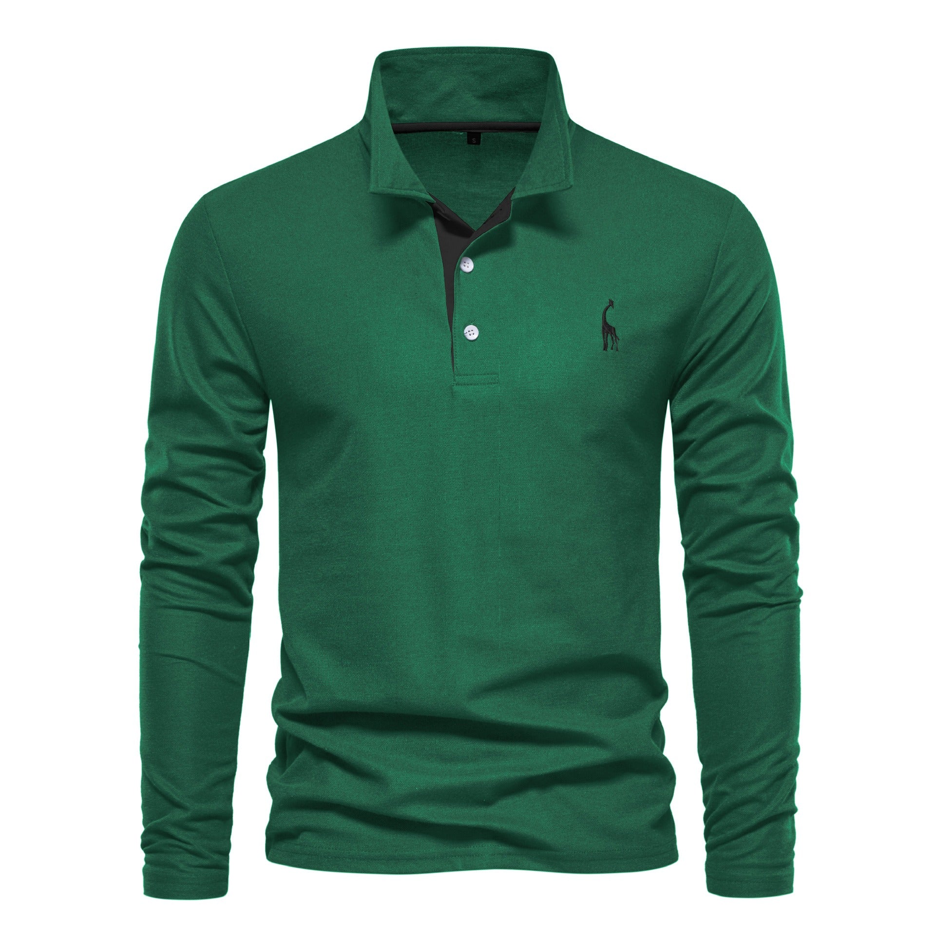 Herren Poloshirt aus Baumwolle, modisch, lässig, langärmelig, mit Hirsch-Stickerei-Design, T-Shirt für Männer | T12 