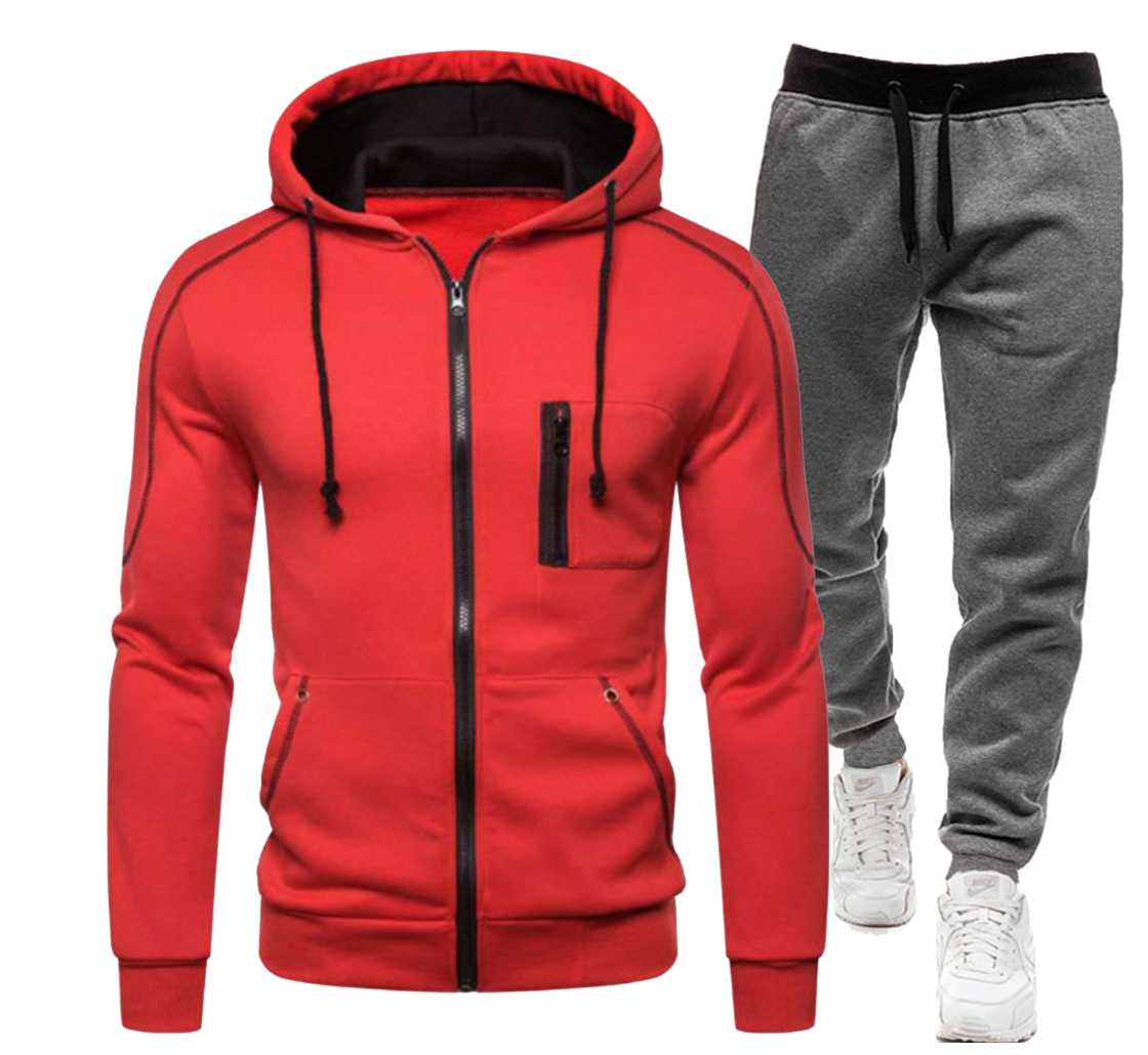 Men's Winter Zipper Hoodie 2 Pieces Casual Tracksuit Sportswear | 065