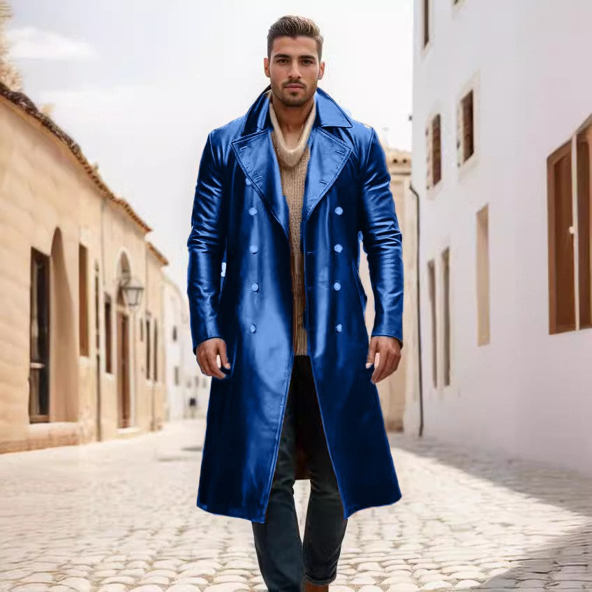 Men's Winter Long Coat  Leather Double-Breasted German Military Jacket | 1217-FY8