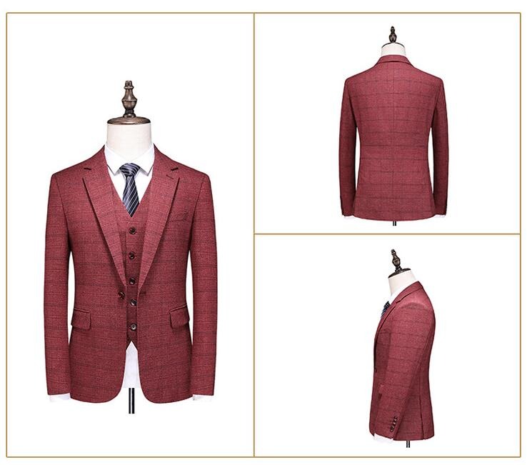 Dreiteiliger Anzug im britischen Stil für Herren, Business Casual, kariert, für Bräutigam und Hochzeitskleid, schmale Anzüge | 6835