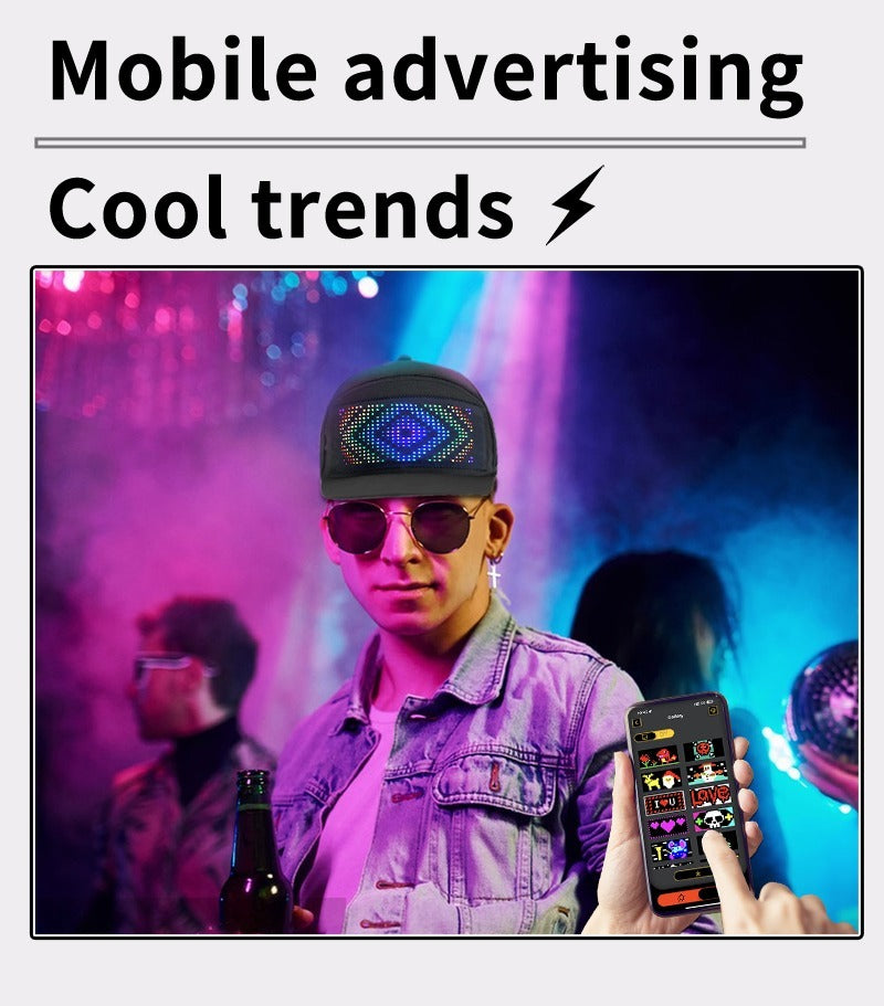 App-gesteuerte LED-Kappe Bluetooth Vollfarbdisplay Nachricht Wiederaufladbarer Hut Cooles Partykostüm | HMZ-005