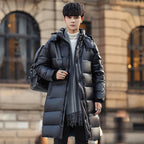 Men's Long Down Jacket – Thick Warm White Duck Down Hooded Parka Winter Coat