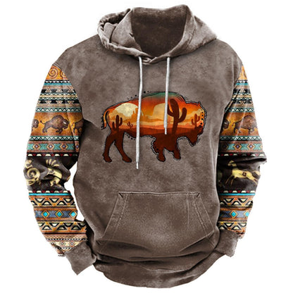 Men's Pullover Sweatshirt Hooded Animal Color Block 3D Print Streetwear Hoodies