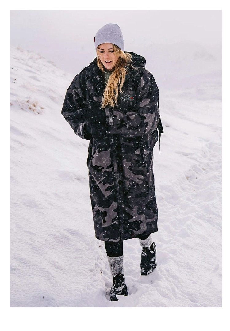 Warmer, wasserdichter Schwimmparka, übergroßer Bademantel mit Kapuze, Sherpa-Innenfutter, Bademantel, Trockenmantel, Surfponcho | BCP266 