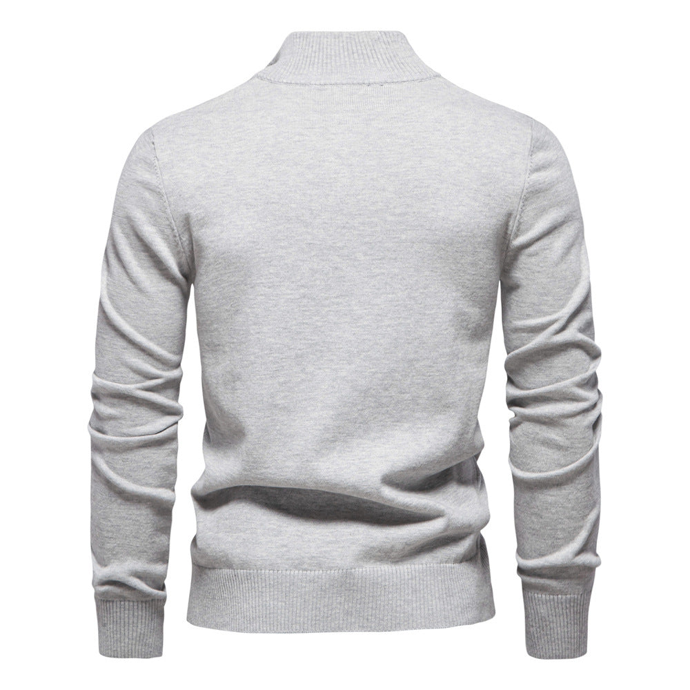 Winter Mock Neck Cotton Pullover Knit Business Strip Ribbed Turtleneck Sweaters for Men | SW155