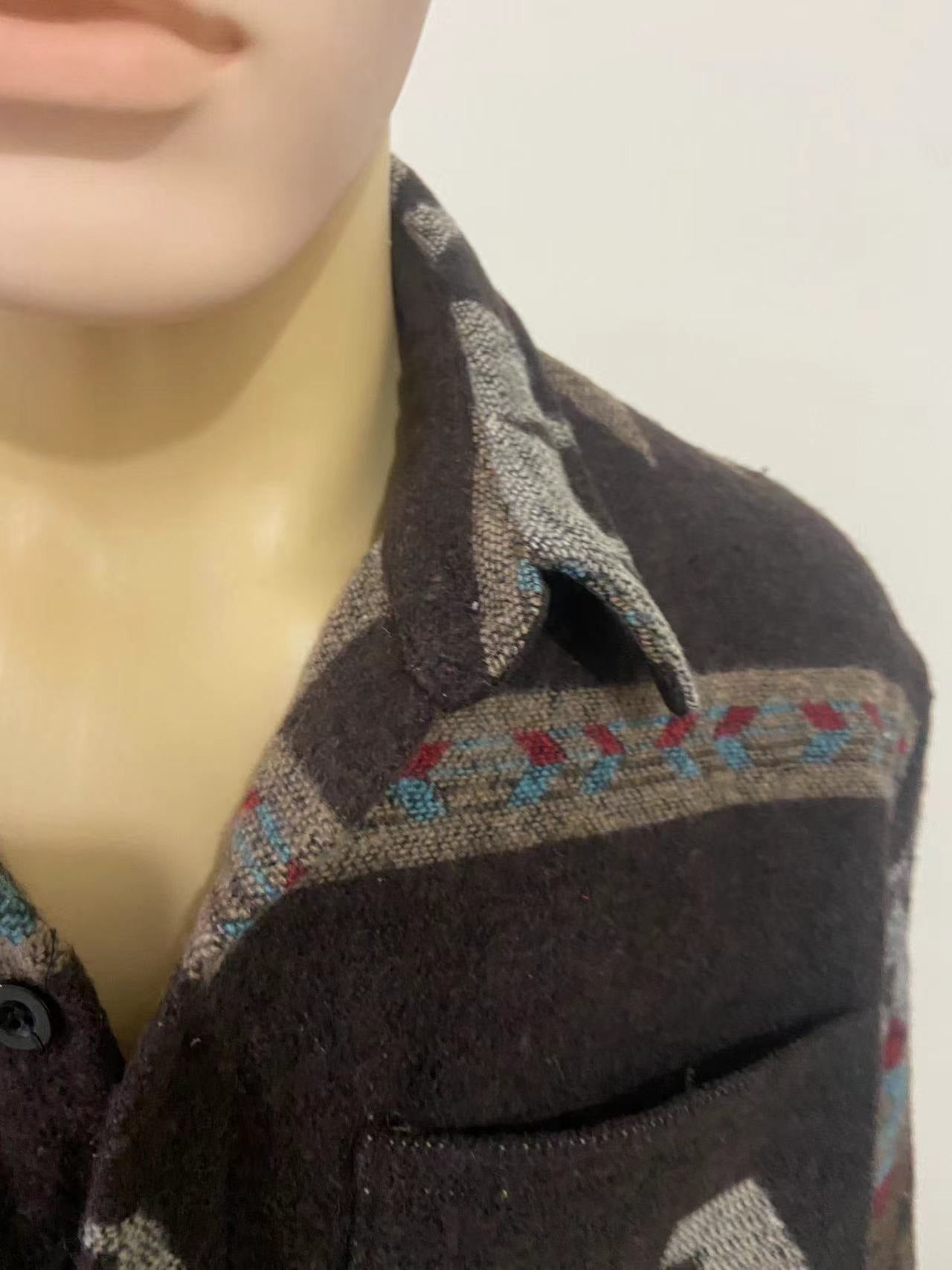 Herren Vintage Loose Fit Ethnic Aztec Geometric Print Shirt Top Pocket Woolen Shacket Plus Size Jacke | SYG-2580 