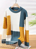 Warmer Herren-Strickpullover mit Rundhalsausschnitt, gerippt, langärmelig, Freizeitkleidung, Sweatshirt | 8373 