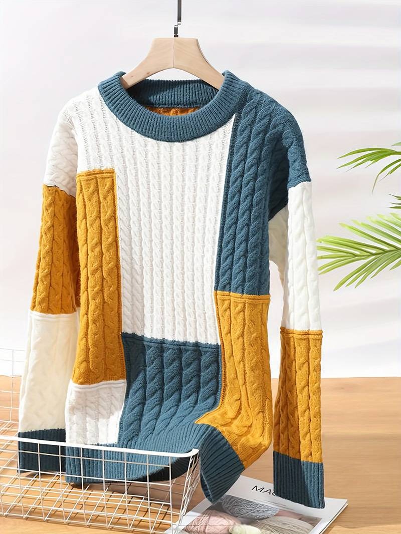 Warmer Herren-Strickpullover mit Rundhalsausschnitt, gerippt, langärmelig, Freizeitkleidung, Sweatshirt | 8373 