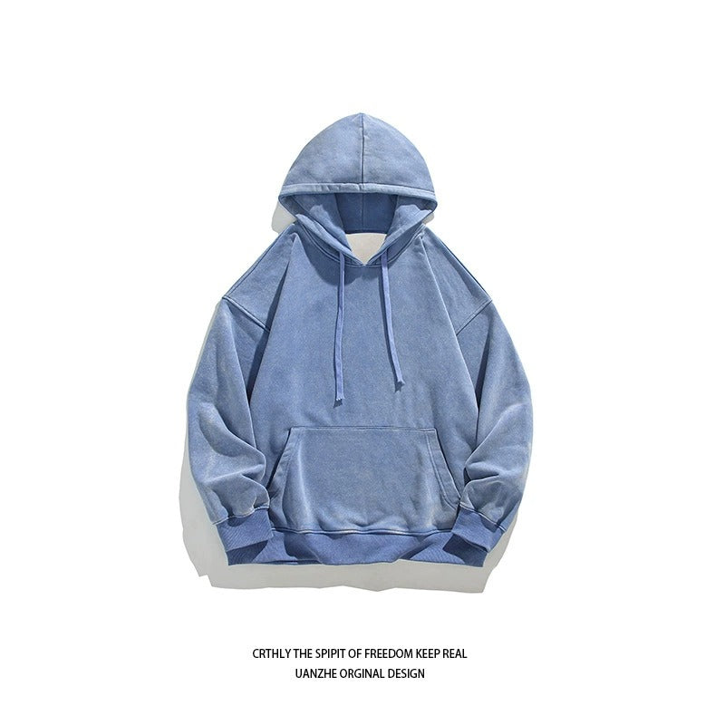 Unisex Heavy French Terry Bonded Fleece Hoodie Dicker Vintage Distressed Washed Pullover | A042-23XW99282 