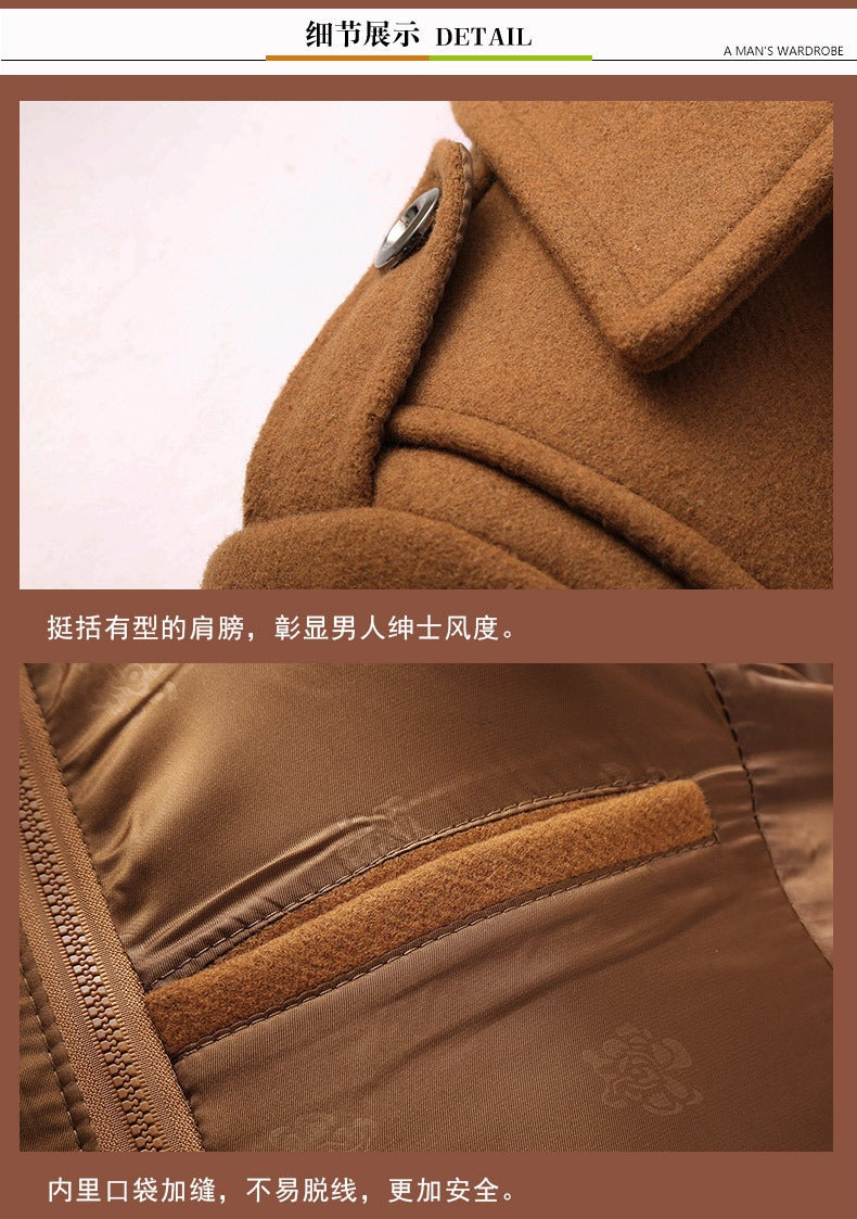 Herren Doppelkragen Wollmantel Warm Plus Size Langer Mantel Winddichter Trenchcoat | 1004 