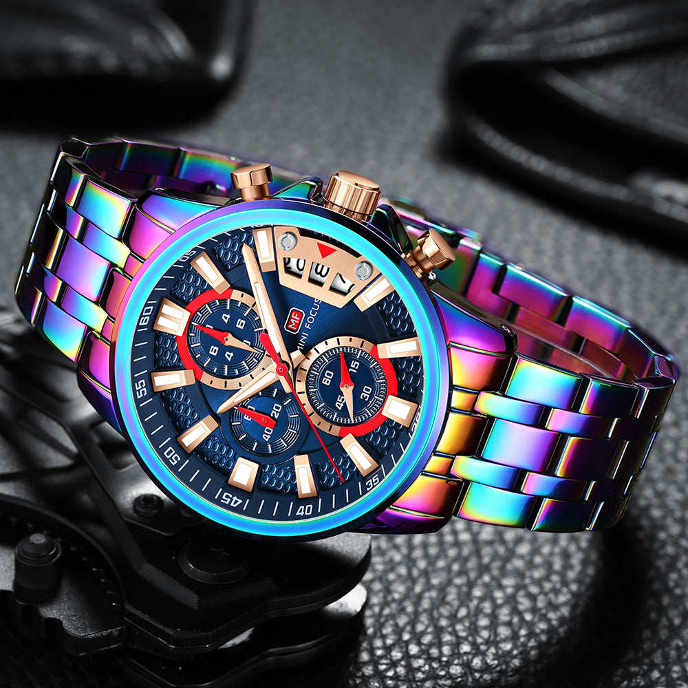 Herren Edelstahl Uhren Chronograph Uhr Luxus Leuchtende Quarz Armbanduhr | MF0352G 