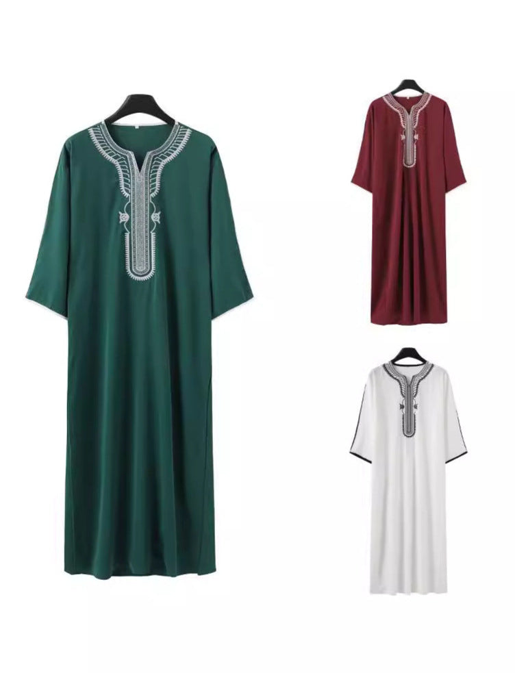 Muslimische Herrenrobe, mehrfarbig, kurzärmelig, bestickt, arabisch-marokkanisch, elegante traditionelle Kleidung | 21450 