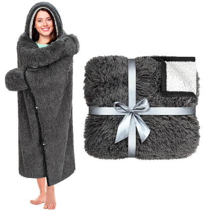 New Style Leisure Home Clothes Thick Warm Sloth Cloak Velvet Shawl Hooded Blanket | 5043