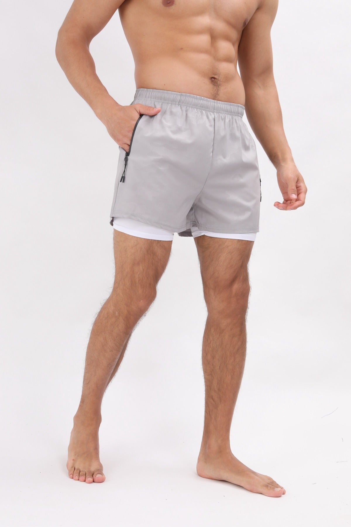 Short d'été 2 en 1 en polyester à séchage rapide pour homme, short de jogging, d'entraînement, de course à pied, de gym | DK-903 