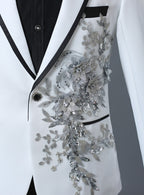 Herrenanzug, 2-teilig, formell, bestickt, elegant, mit blinkenden Pailletten, Kristallen, Blazer, Mantel, Abschlussball, Party, Smoking, Kostüm, Hochzeitsoutfit 