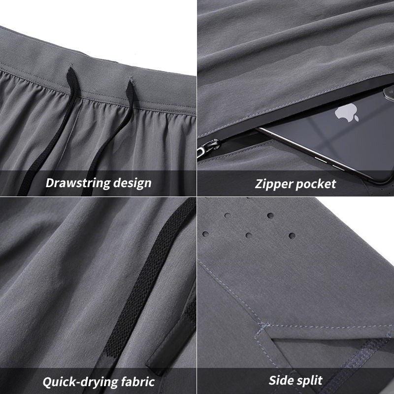 Herren Laufshorts Reißverschlusstaschen Seitlich geteilte Workout Atmungsaktive Gym Shorts | K04 