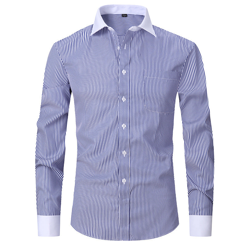 Herren Langarmhemd Gestreift Business Einfarbig Arbeit Formal Freizeithemd | FS05 
