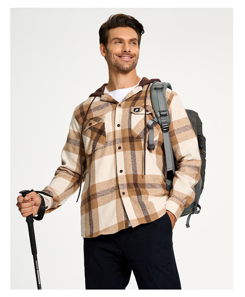 Dickes kariertes Flanellhemd mit Kapuze für Herren im europäischen und amerikanischen Stil, warm und locker geschnitten | S02 