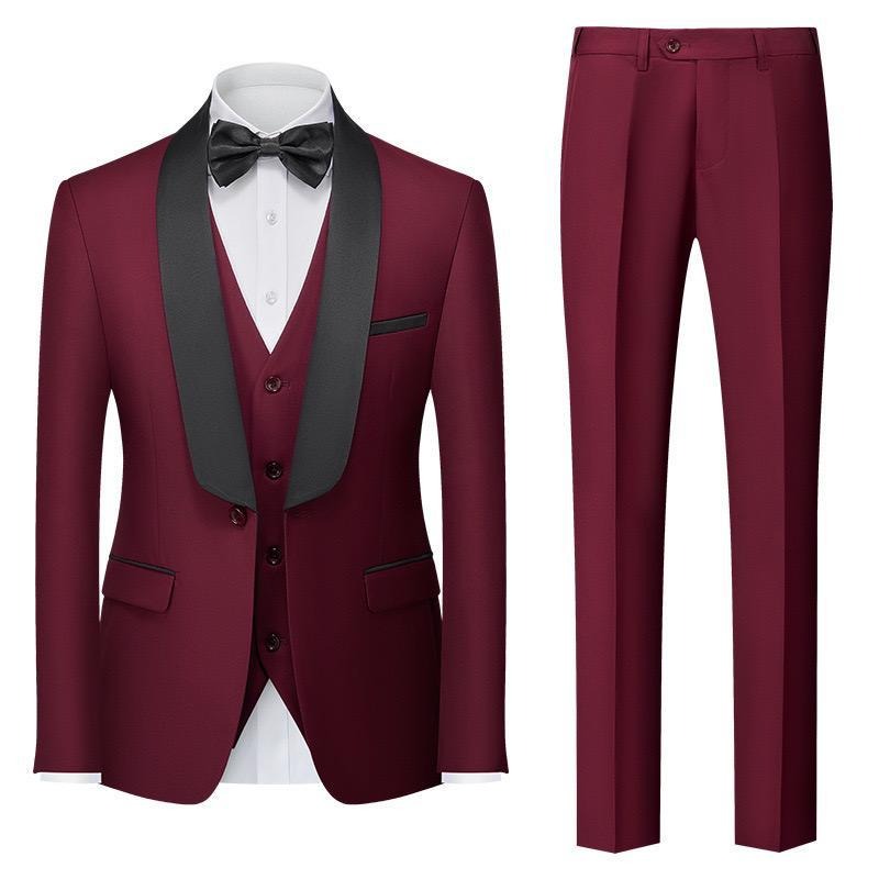 Herren Premium Anzug Casual Regular Smart Fit 3-teiliger Smoking für Abschlussbälle, Schalkragen, Hochzeitsfeier, Trauzeugenanzüge (Blazer + Weste + Hose) | 601 