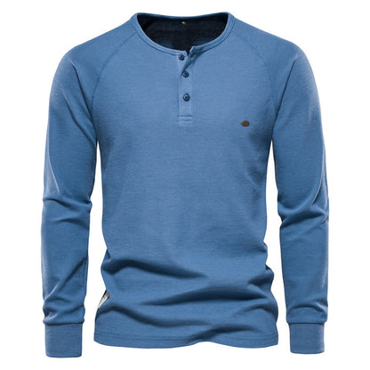 Men's Winter Sweater Collar Long Sleeve Waffle T-Shirt Solid Color T-Shirts | TW401